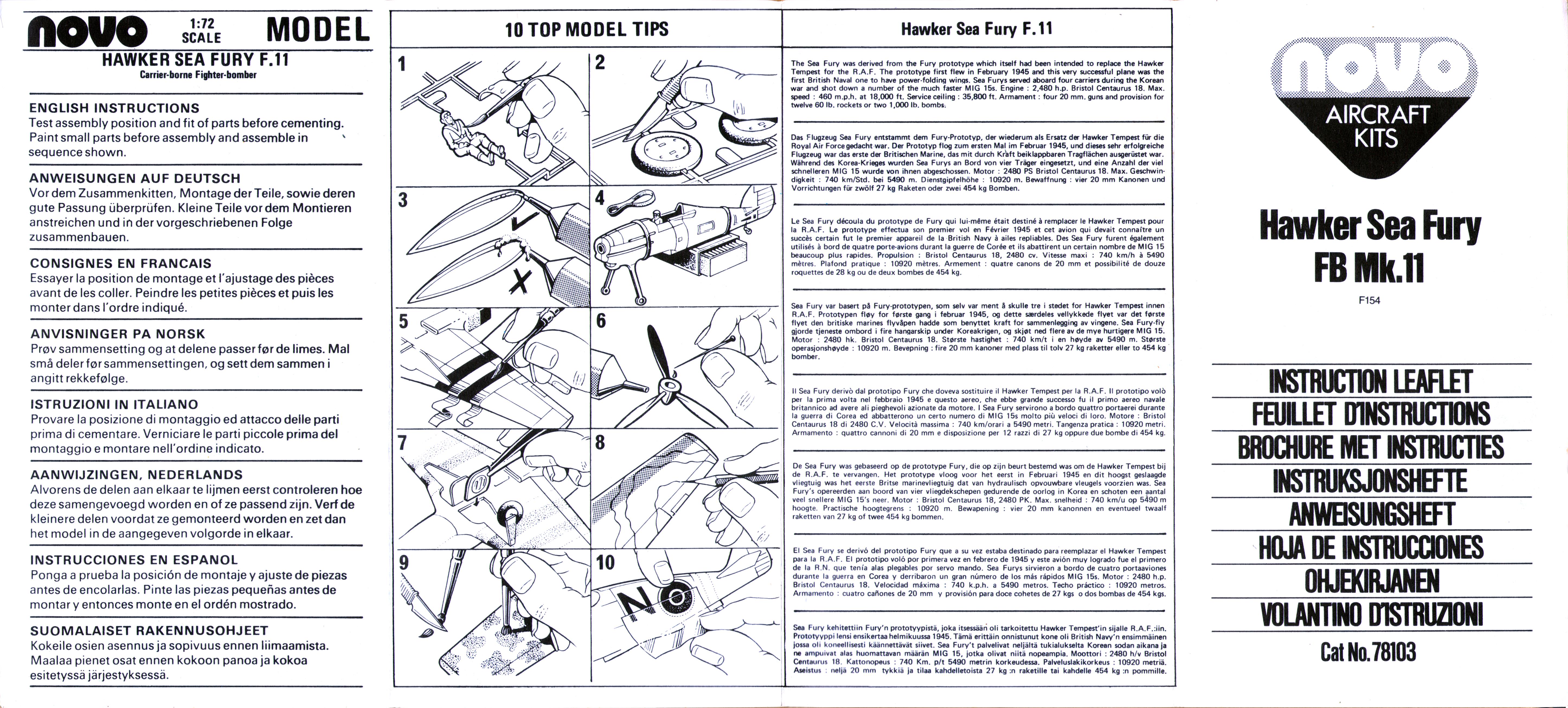  Инструкция по сборке NOVO Toys Ltd F154 Hawker Sea Fury, 1980
